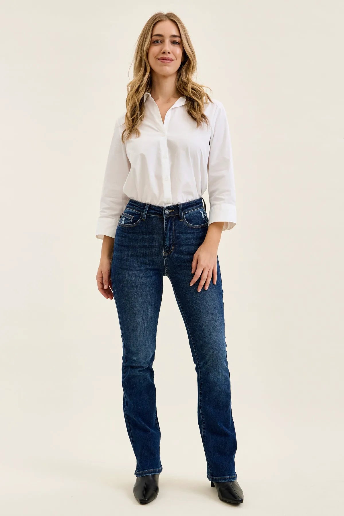 Daisy Slit-Hem Slim Bootcut