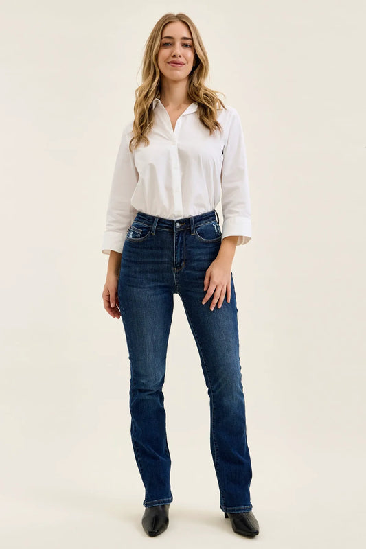 Daisy Slit-Hem Slim Bootcut