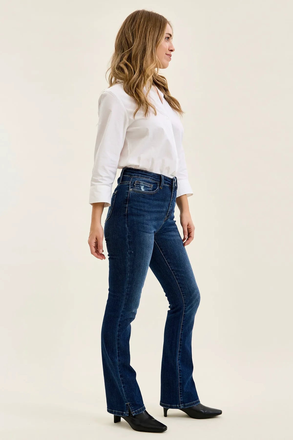 Daisy Slit-Hem Slim Bootcut