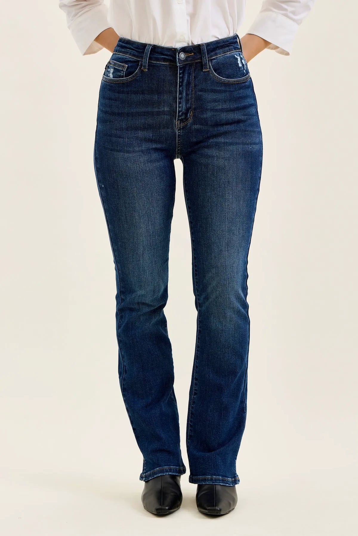 Daisy Slit-Hem Slim Bootcut