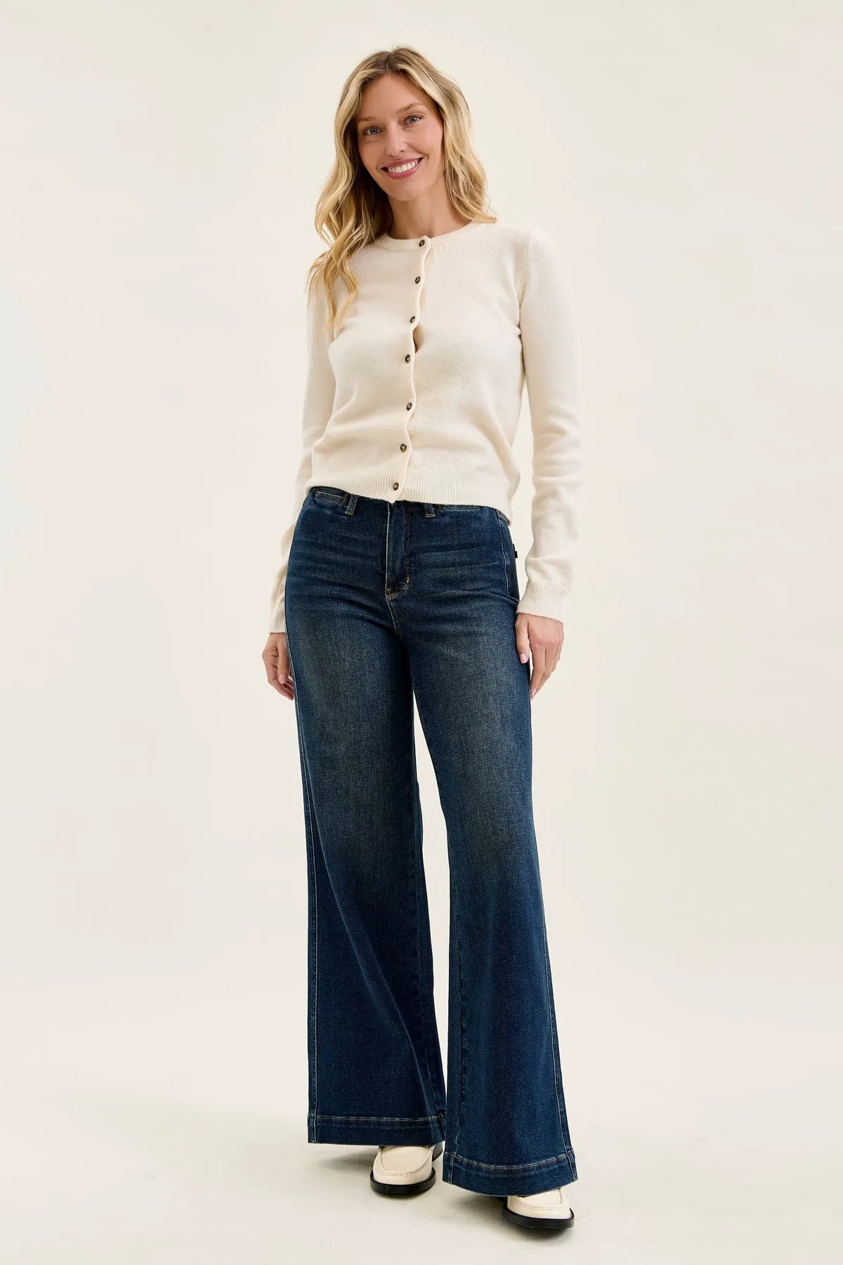 Lux Vintage Brushed Blue Wide Leg with Welt Pockets