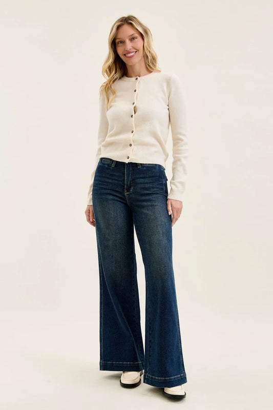 Lux Vintage Brushed Blue Wide Leg with Welt Pockets