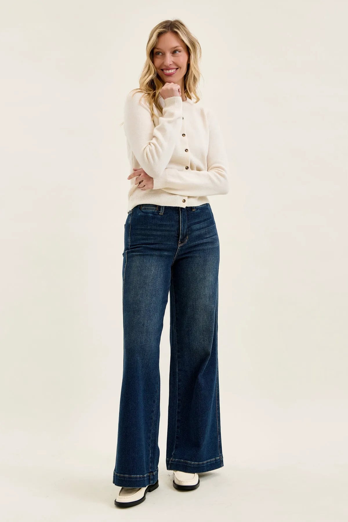 Lux Vintage Brushed Blue Wide Leg with Welt Pockets