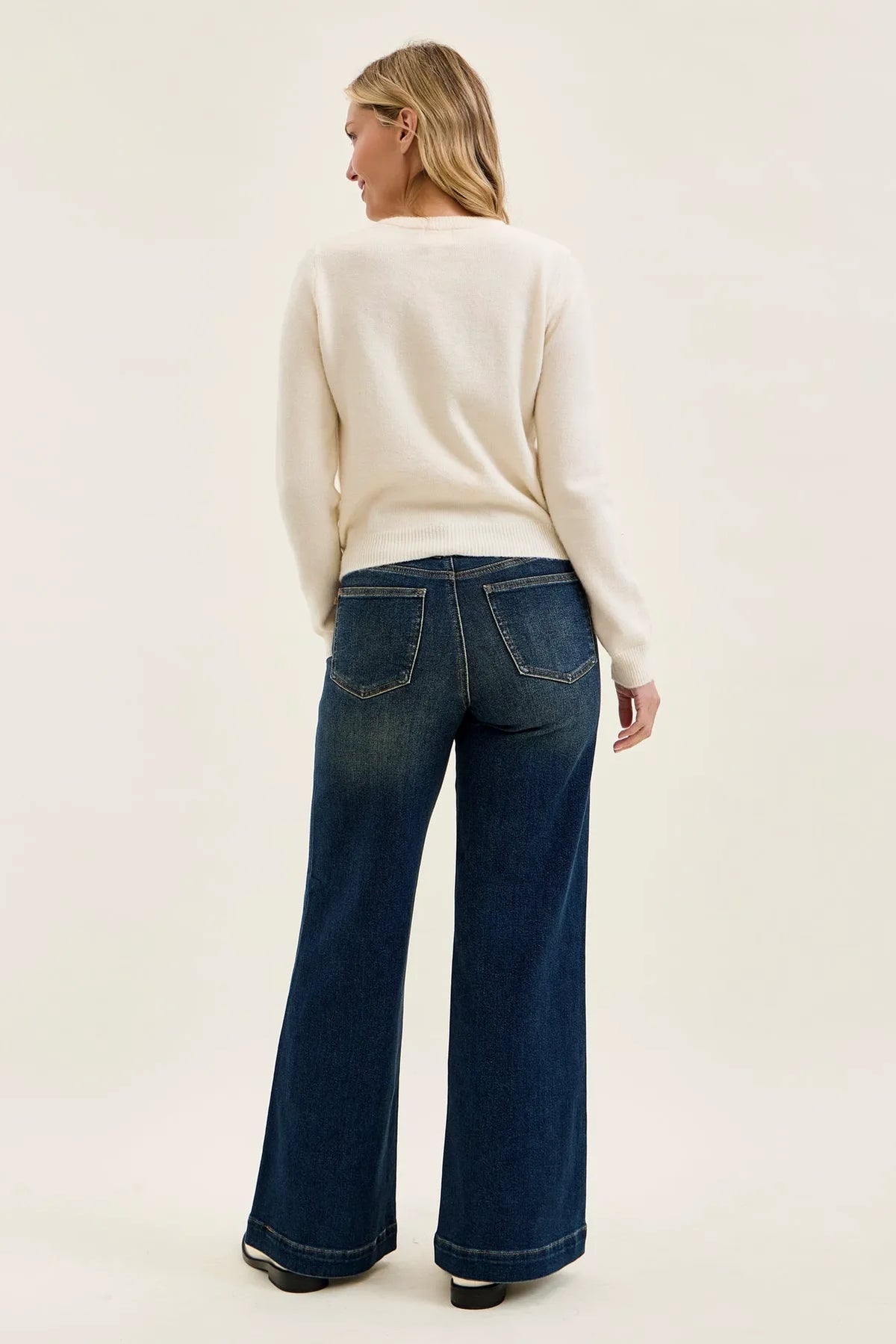 Lux Vintage Brushed Blue Wide Leg with Welt Pockets