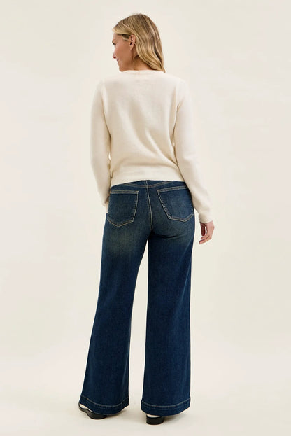 Lux Vintage Brushed Blue Wide Leg with Welt Pockets