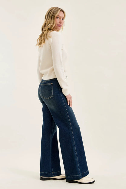 Lux Vintage Brushed Blue Wide Leg with Welt Pockets