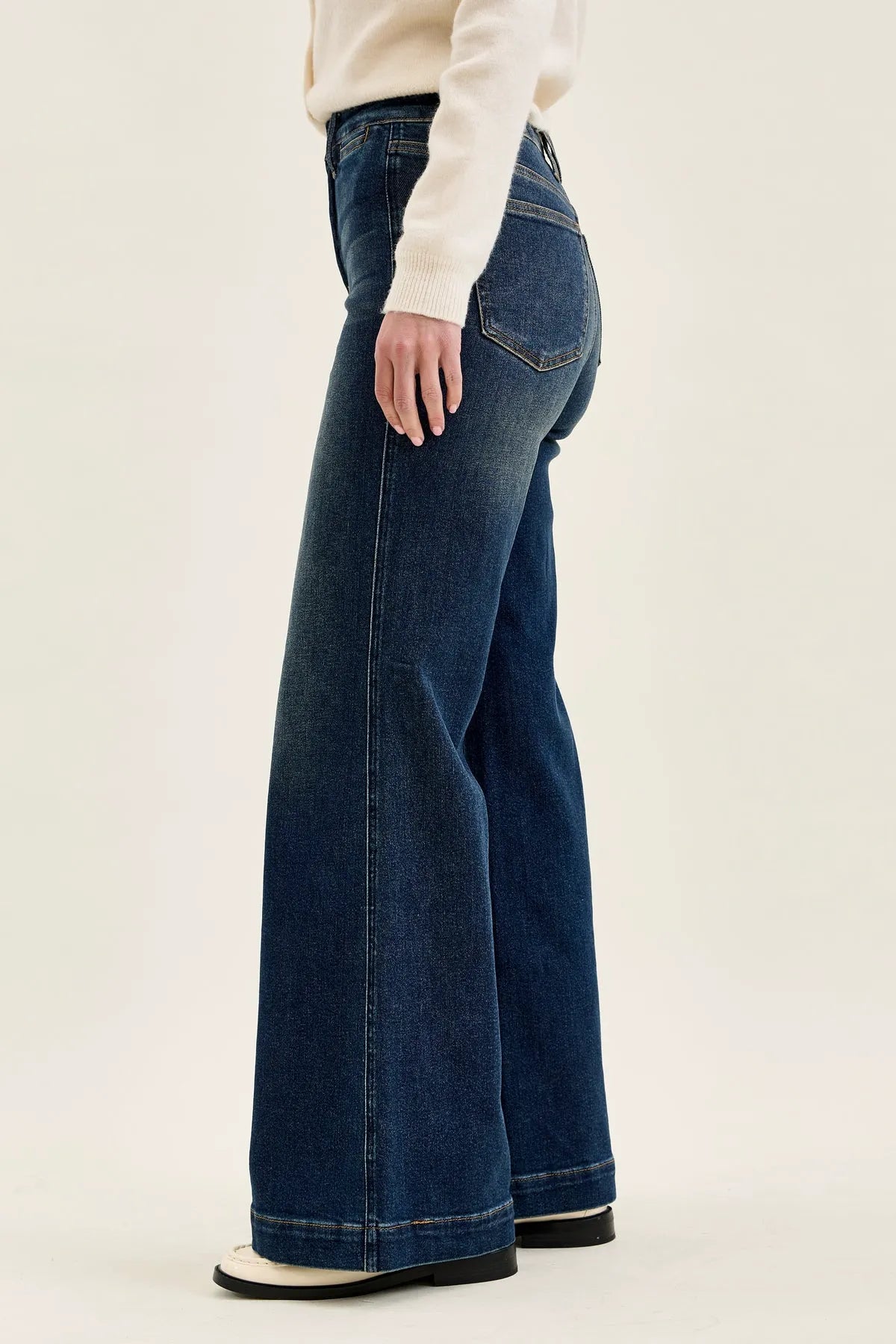 Lux Vintage Brushed Blue Wide Leg with Welt Pockets