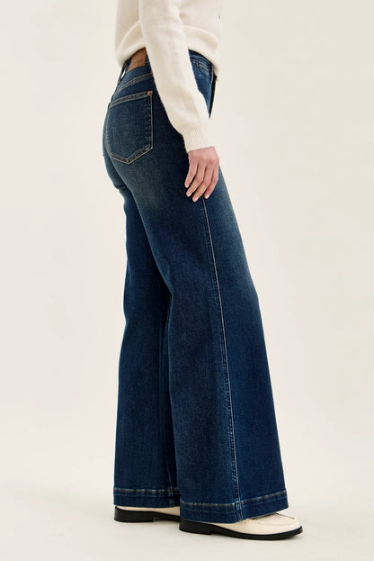 Lux Vintage Brushed Blue Wide Leg with Welt Pockets