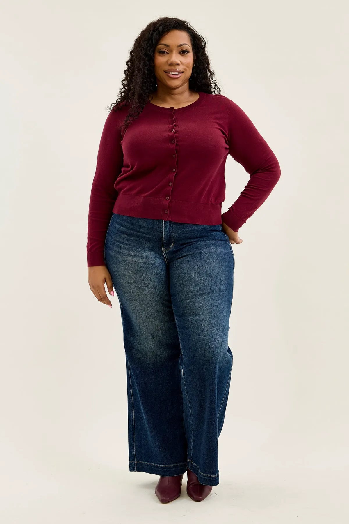 Lux Vintage Brushed Blue Wide Leg with Welt Pockets - PLUS