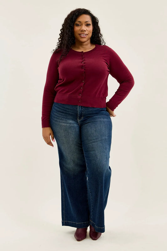 Lux Vintage Brushed Blue Wide Leg with Welt Pockets - PLUS