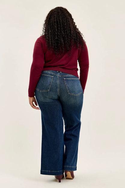 Lux Vintage Brushed Blue Wide Leg with Welt Pockets - PLUS