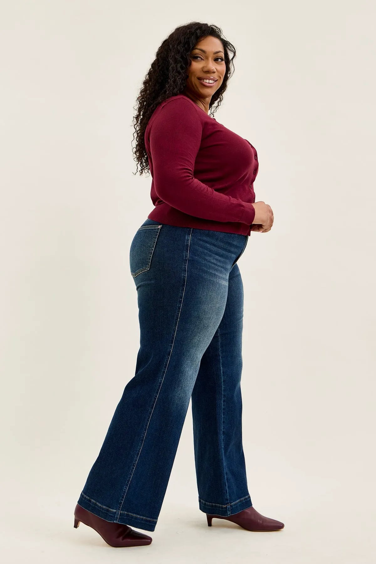 Lux Vintage Brushed Blue Wide Leg with Welt Pockets - PLUS