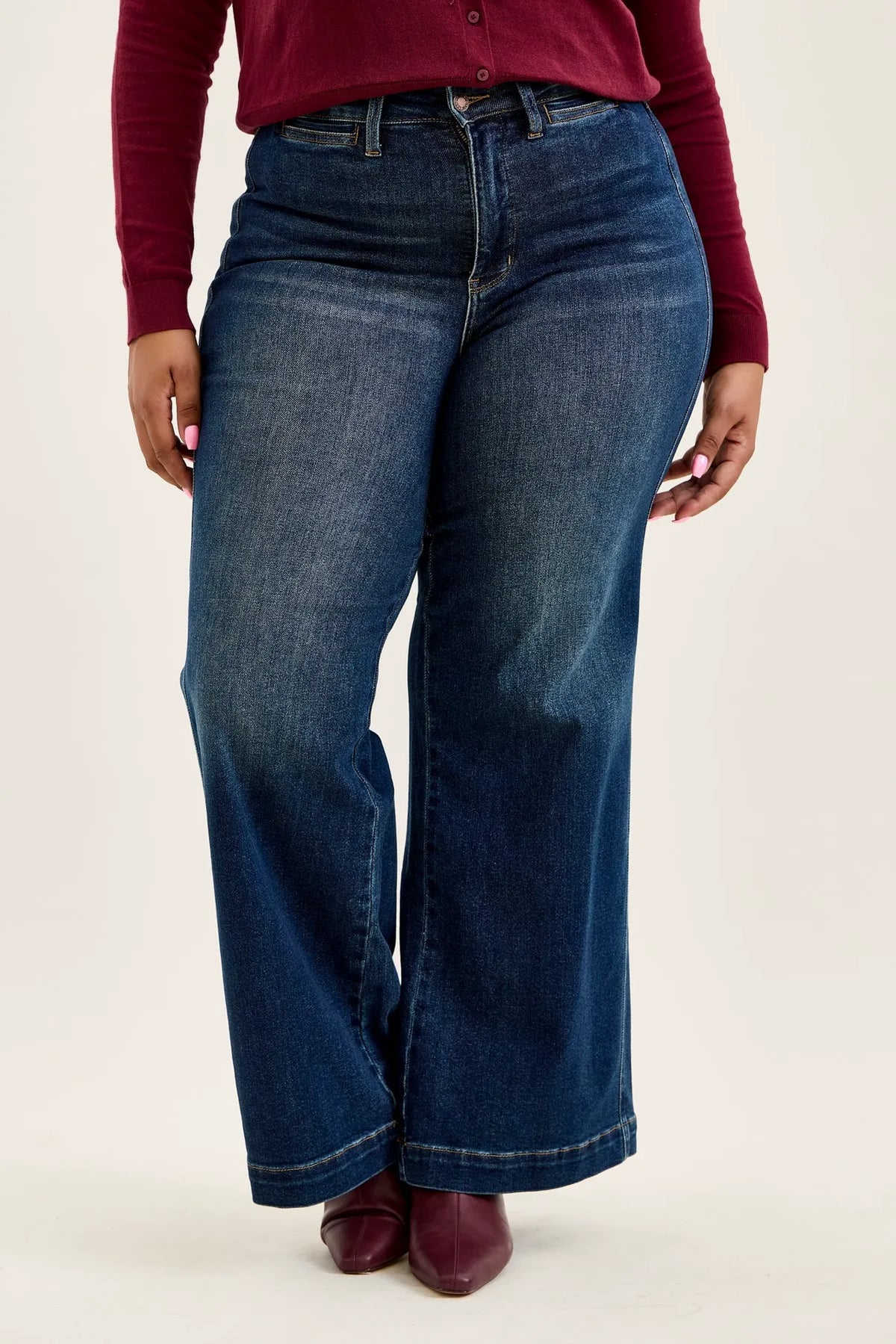 Lux Vintage Brushed Blue Wide Leg with Welt Pockets - PLUS