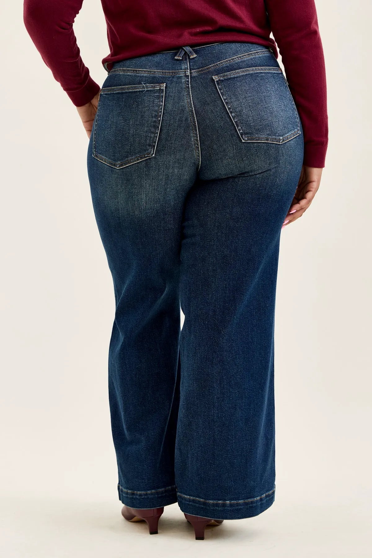 Lux Vintage Brushed Blue Wide Leg with Welt Pockets - PLUS