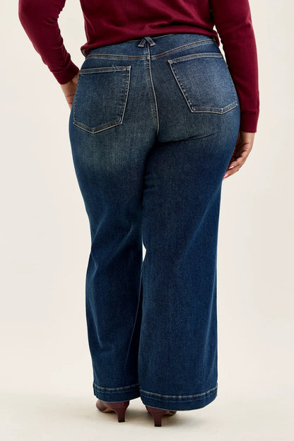 Lux Vintage Brushed Blue Wide Leg with Welt Pockets - PLUS