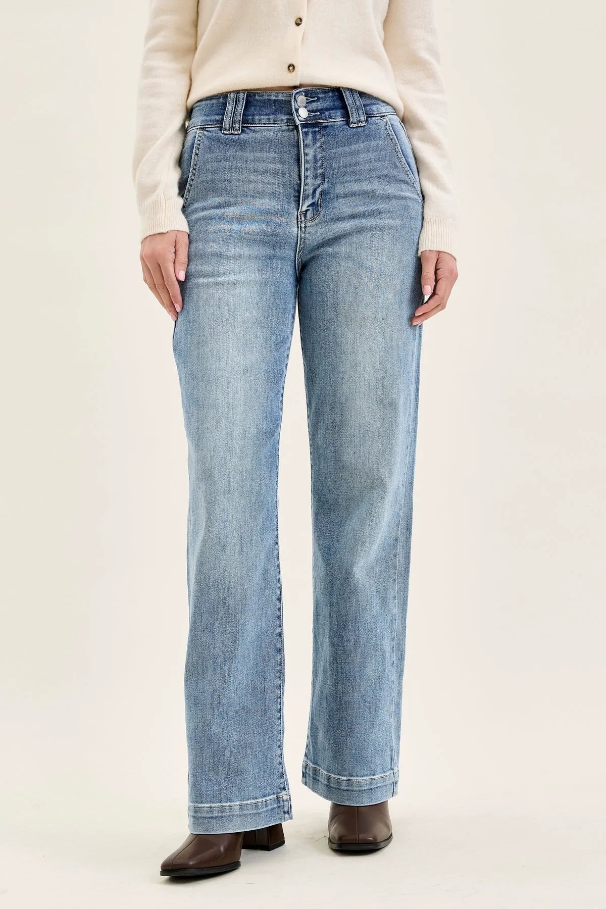 Penny Light Grey Blue Trouser Wide Leg