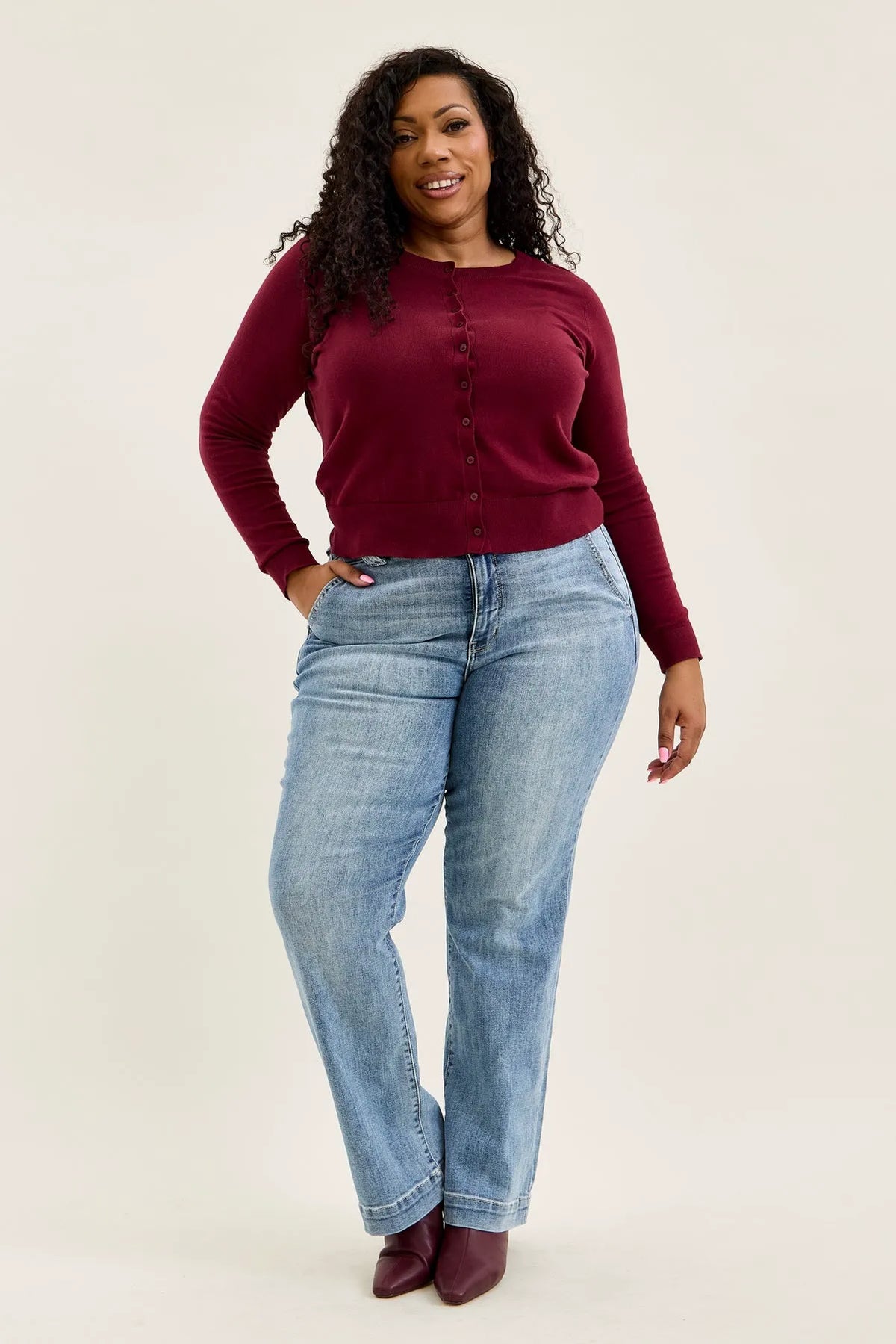 Penny Light Grey Blue Trouser Wide Leg - PLUS