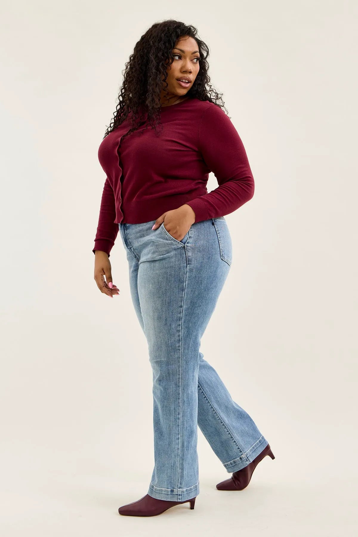 Penny Light Grey Blue Trouser Wide Leg - PLUS