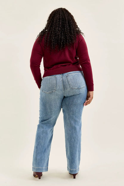 Penny Light Grey Blue Trouser Wide Leg - PLUS