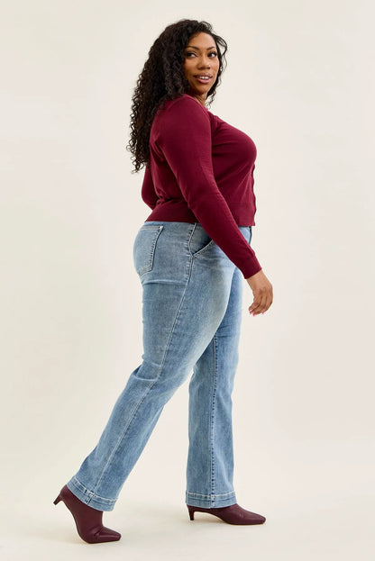 Penny Light Grey Blue Trouser Wide Leg - PLUS