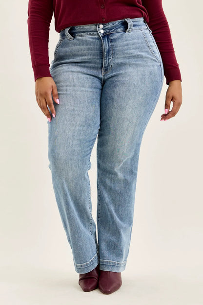 Penny Light Grey Blue Trouser Wide Leg - PLUS