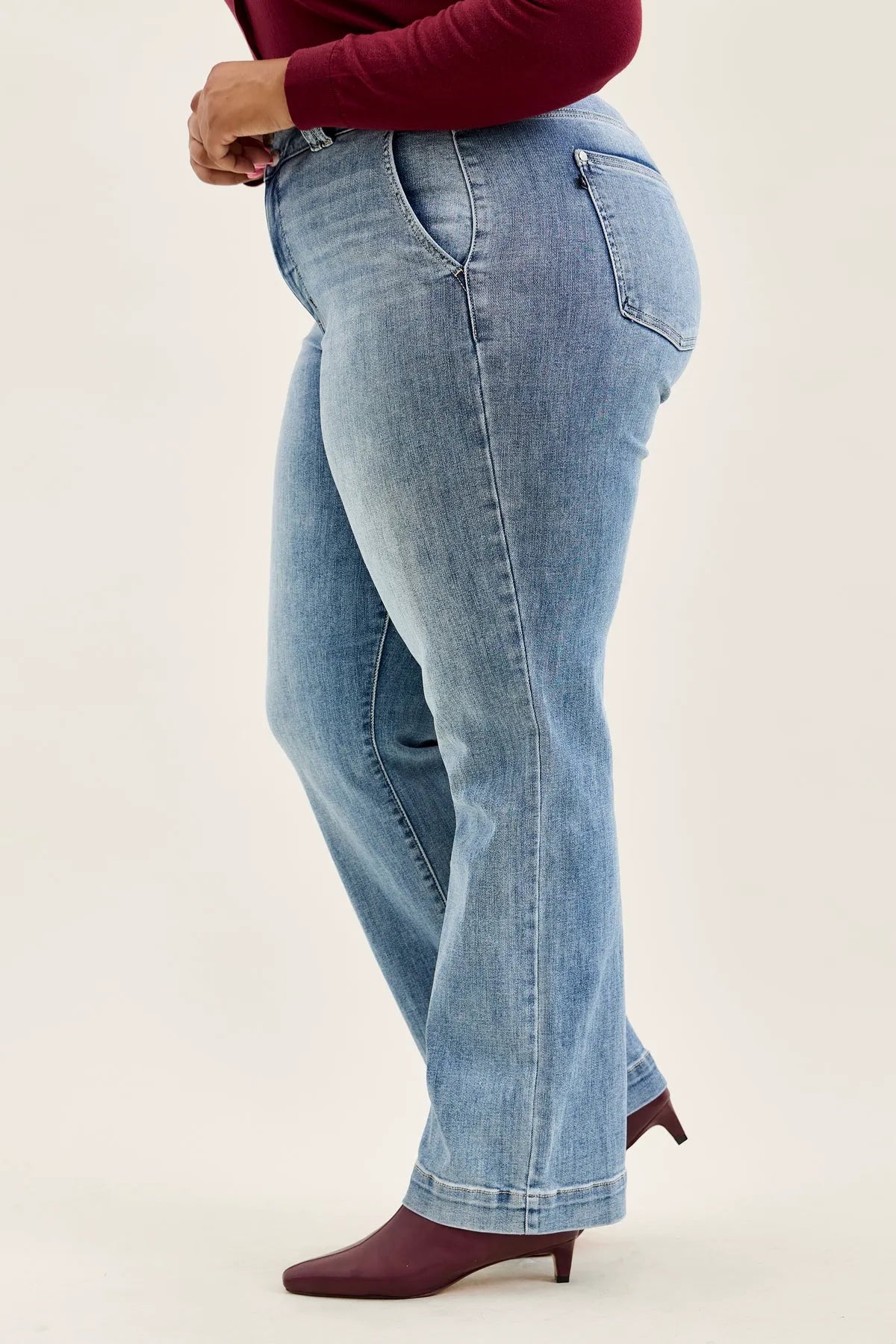 Penny Light Grey Blue Trouser Wide Leg - PLUS
