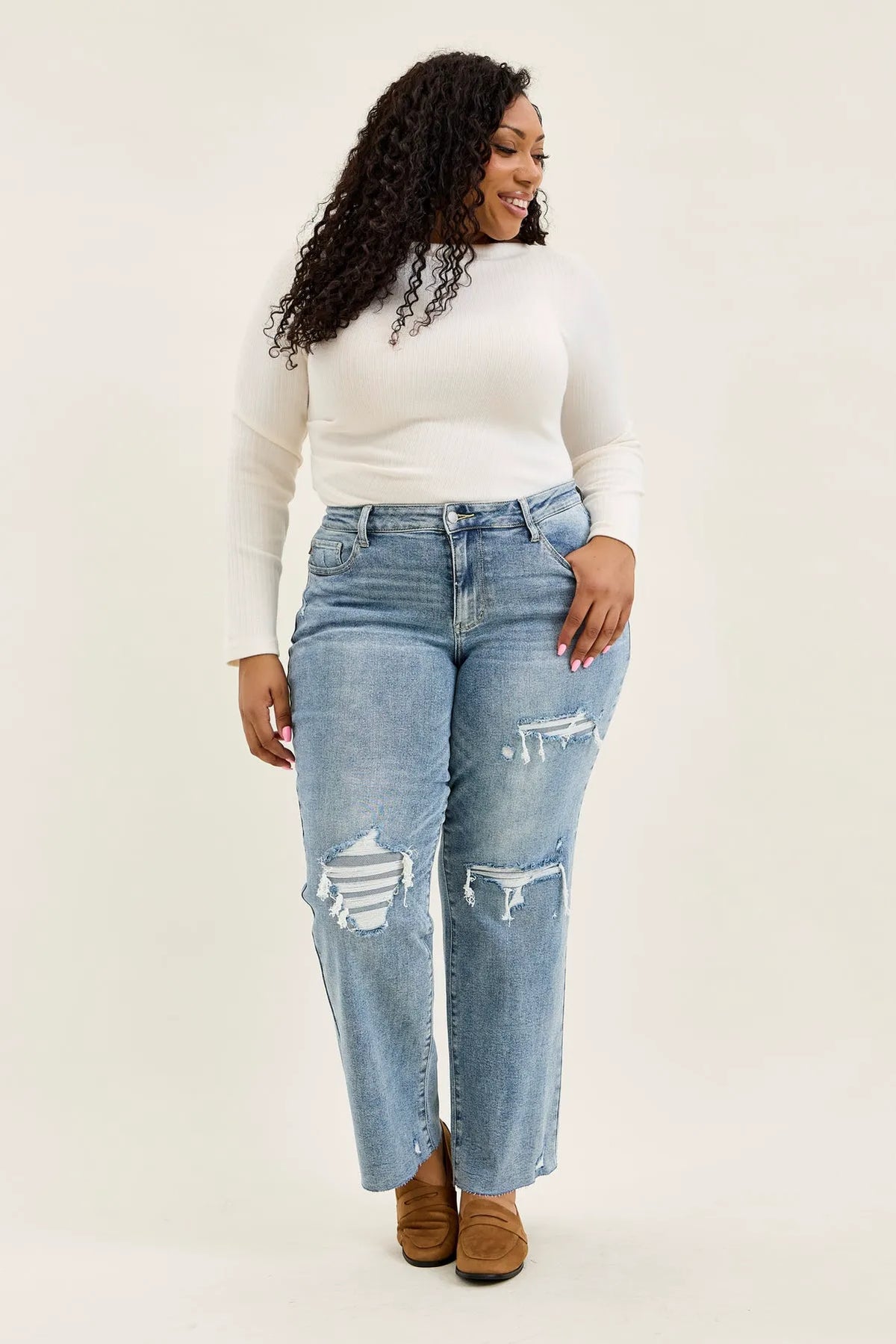 Brenda Retro 90's Destructed Straight Fit - PLUS