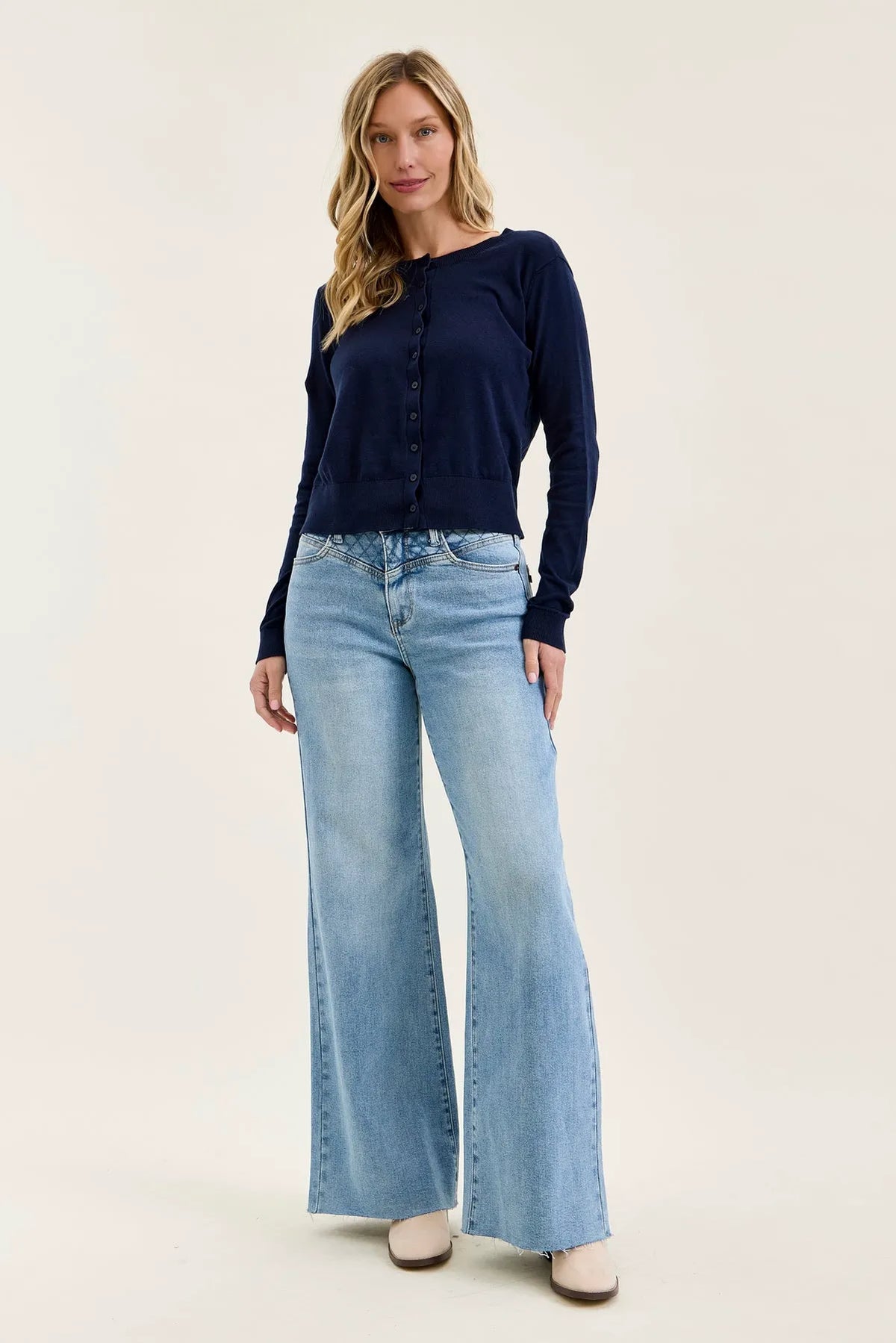 Lux Quilted Blue Retro Wide Leg
