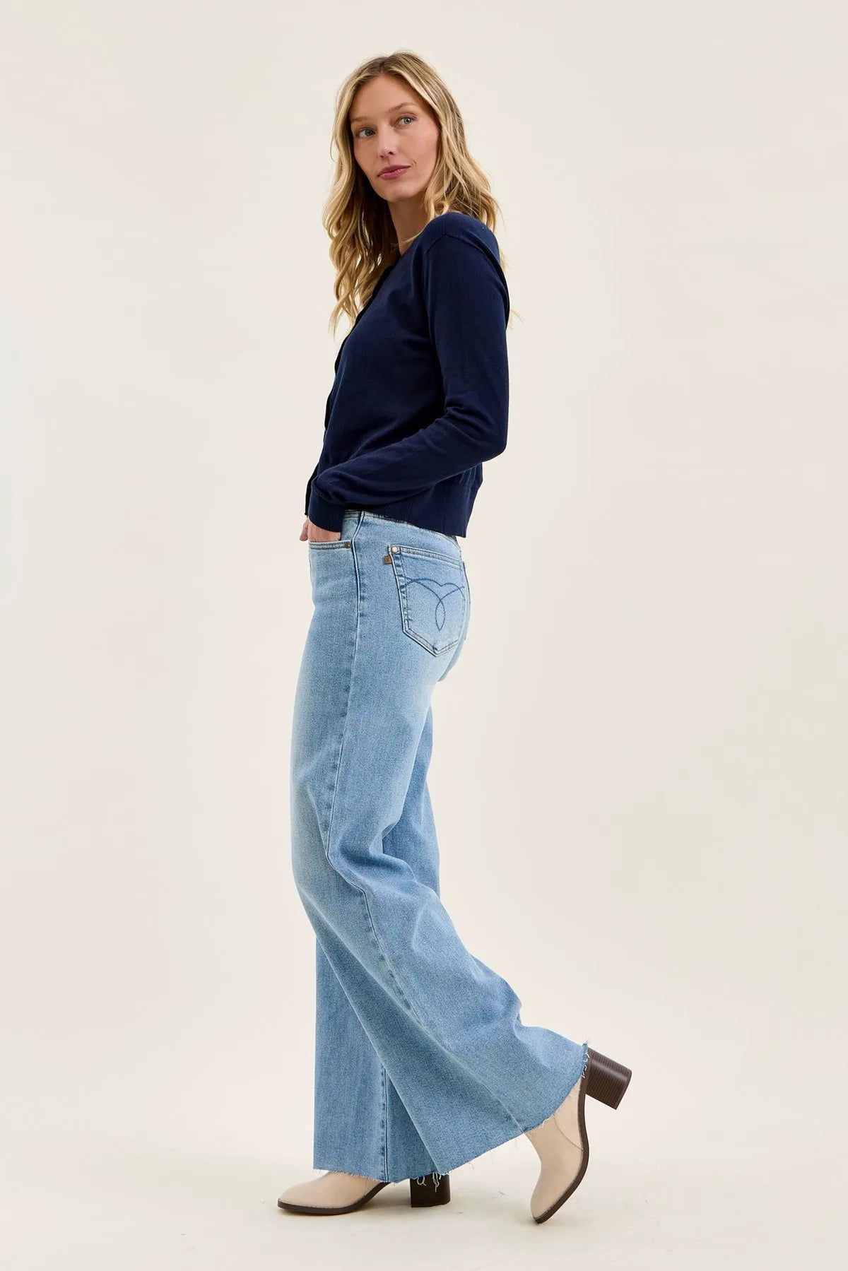 Lux Quilted Blue Retro Wide Leg