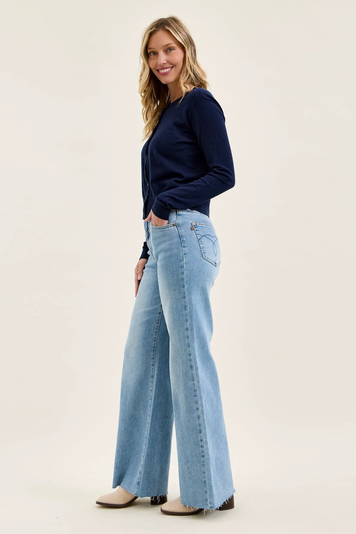 Lux Quilted Blue Retro Wide Leg