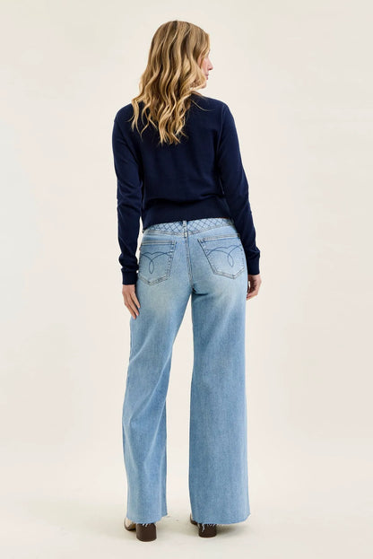 Lux Quilted Blue Retro Wide Leg
