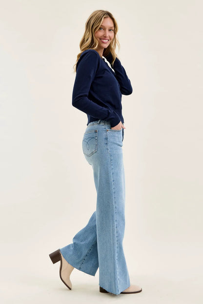 Lux Quilted Blue Retro Wide Leg