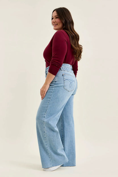Lux Quilted Blue Retro Wide Leg - PLUS