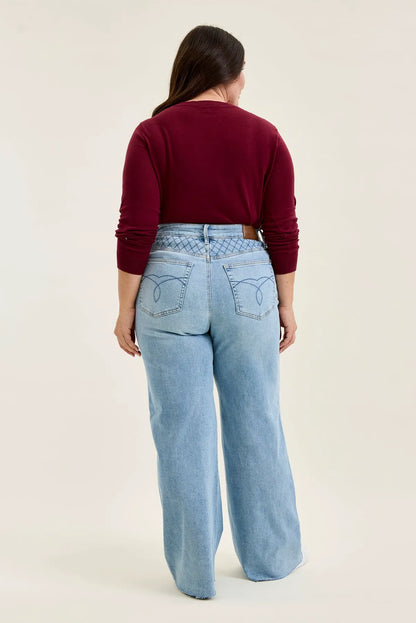 Lux Quilted Blue Retro Wide Leg - PLUS