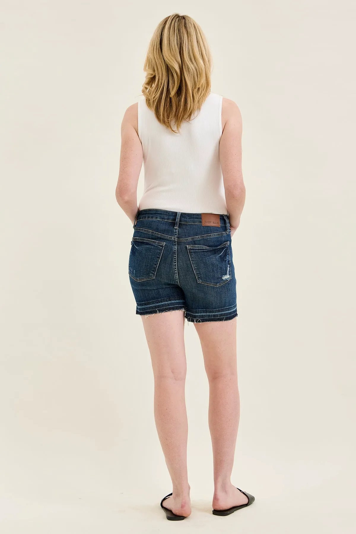 Erin Tummy Control Distressed Release Hem Shorts