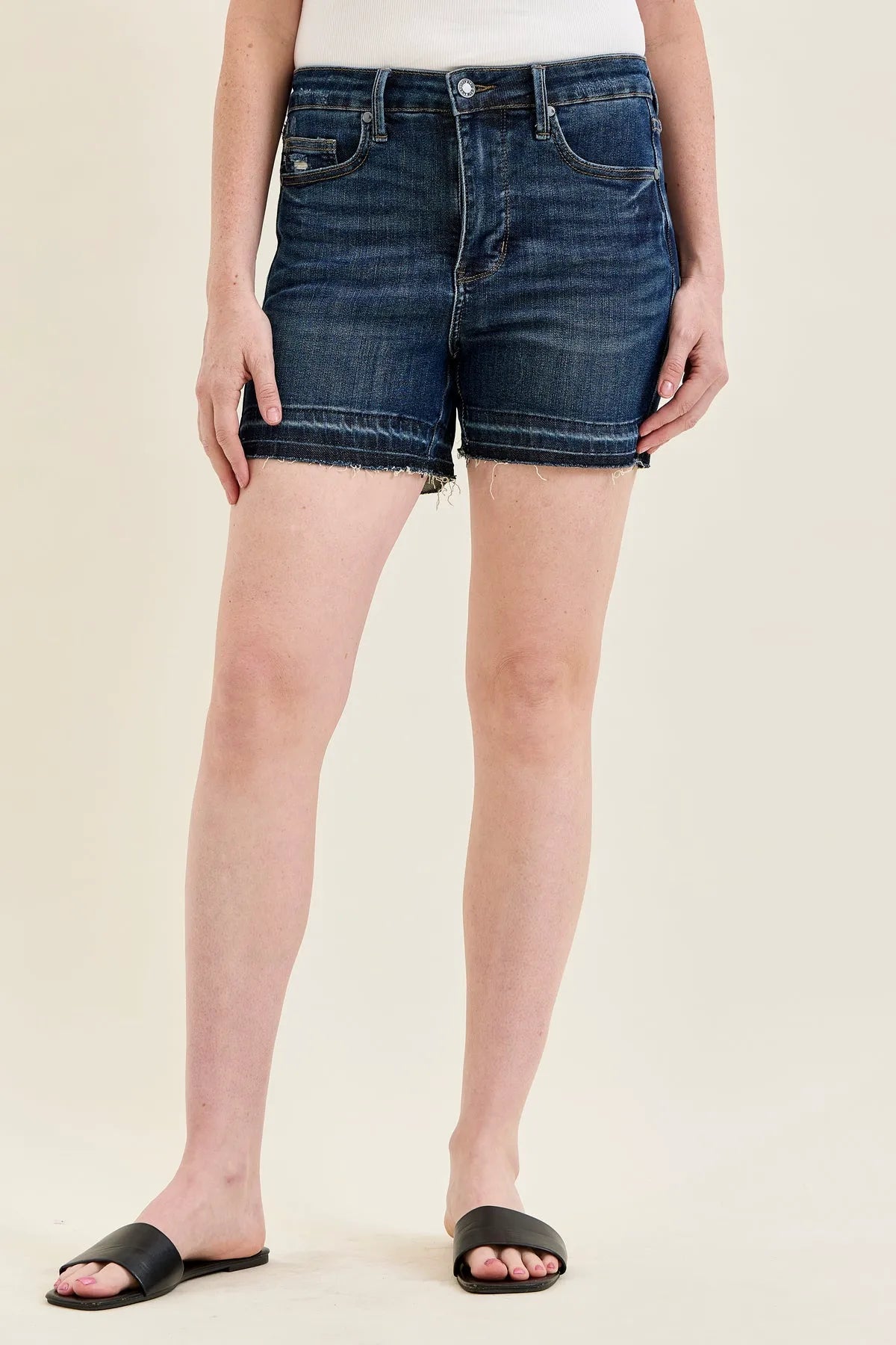 Erin Tummy Control Distressed Release Hem Shorts