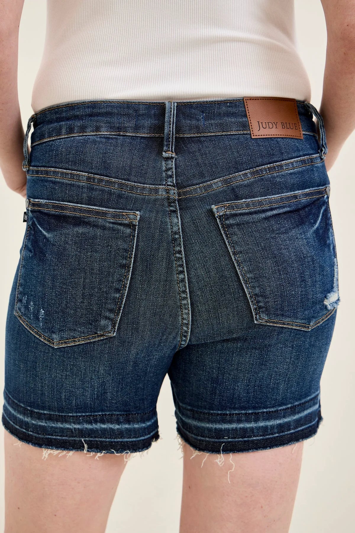 Erin Tummy Control Distressed Release Hem Shorts