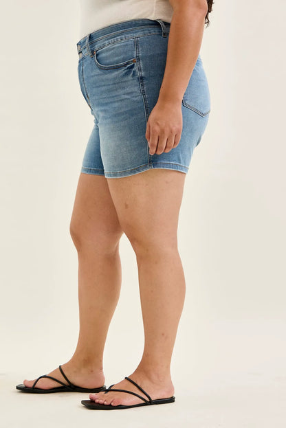 Erin Tummy Control Cool Denim Double Waistband Shorts - PLUS