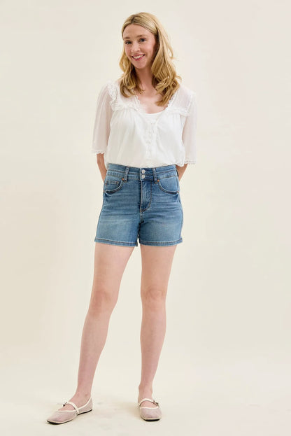 Erin Tummy Control Cool Denim Double Waistband Shorts