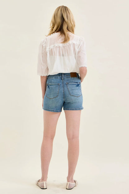 Erin Tummy Control Cool Denim Double Waistband Shorts