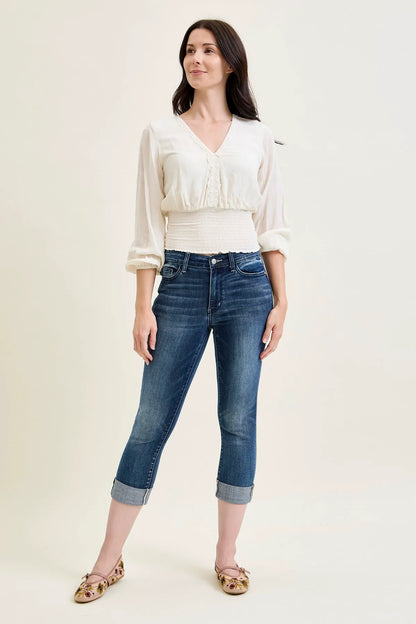 Melanie Dark Wash Cuffed Capri Jeans