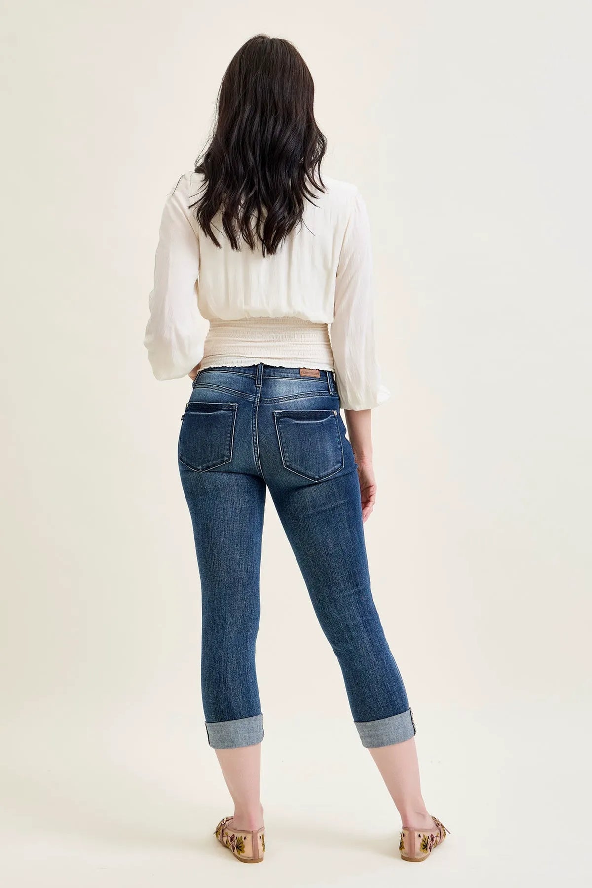 Melanie Dark Wash Cuffed Capri Jeans
