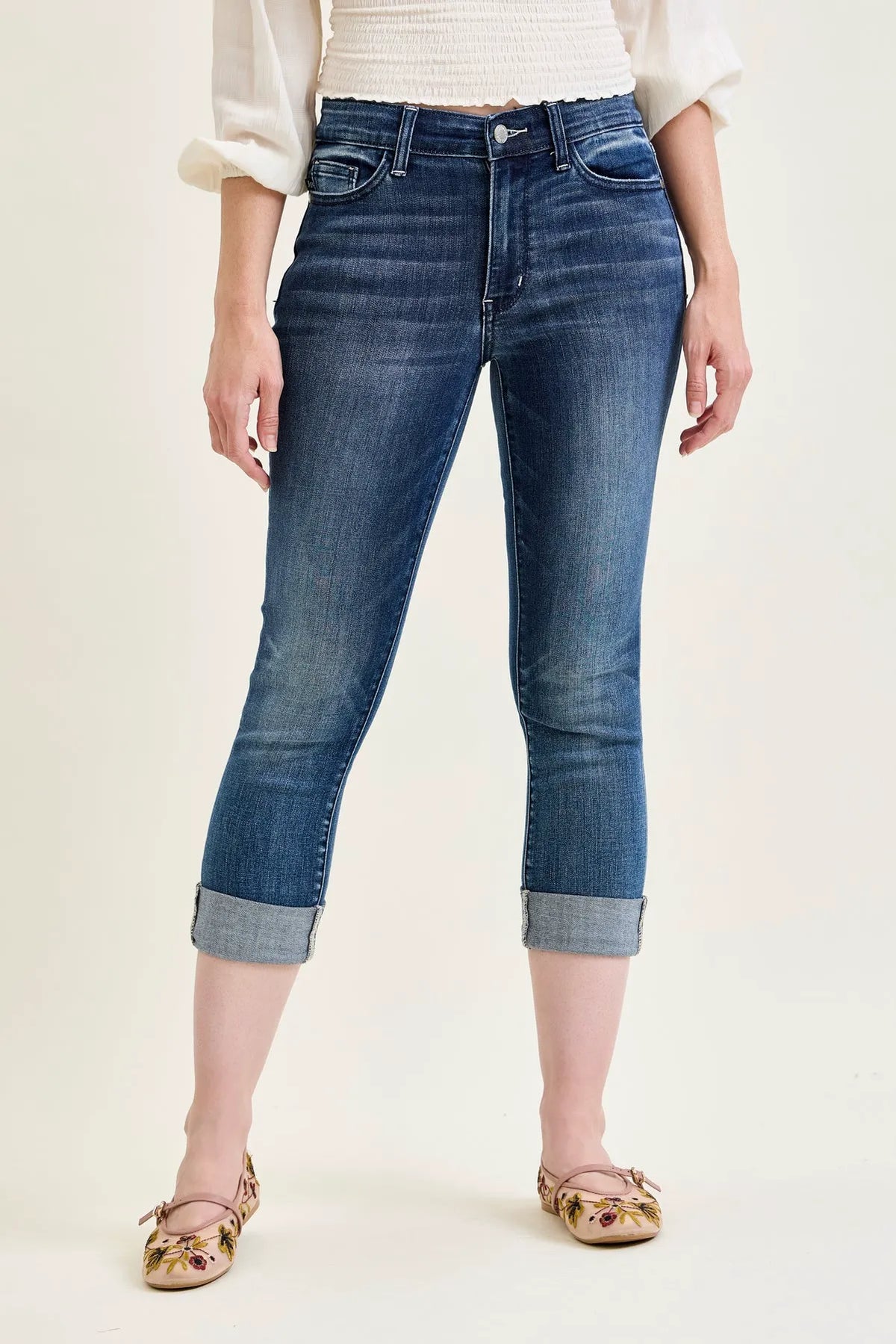 Melanie Dark Wash Cuffed Capri Jeans