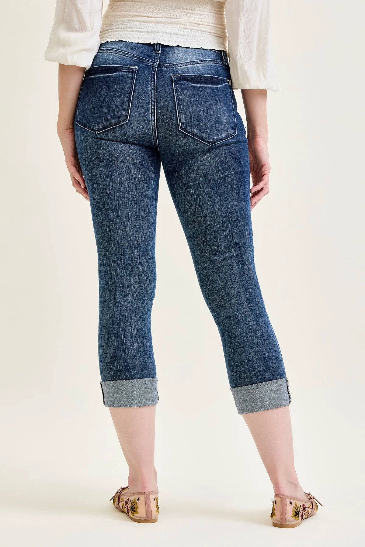 Melanie Dark Wash Cuffed Capri Jeans