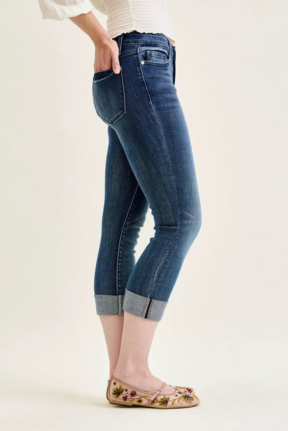Melanie Dark Wash Cuffed Capri Jeans