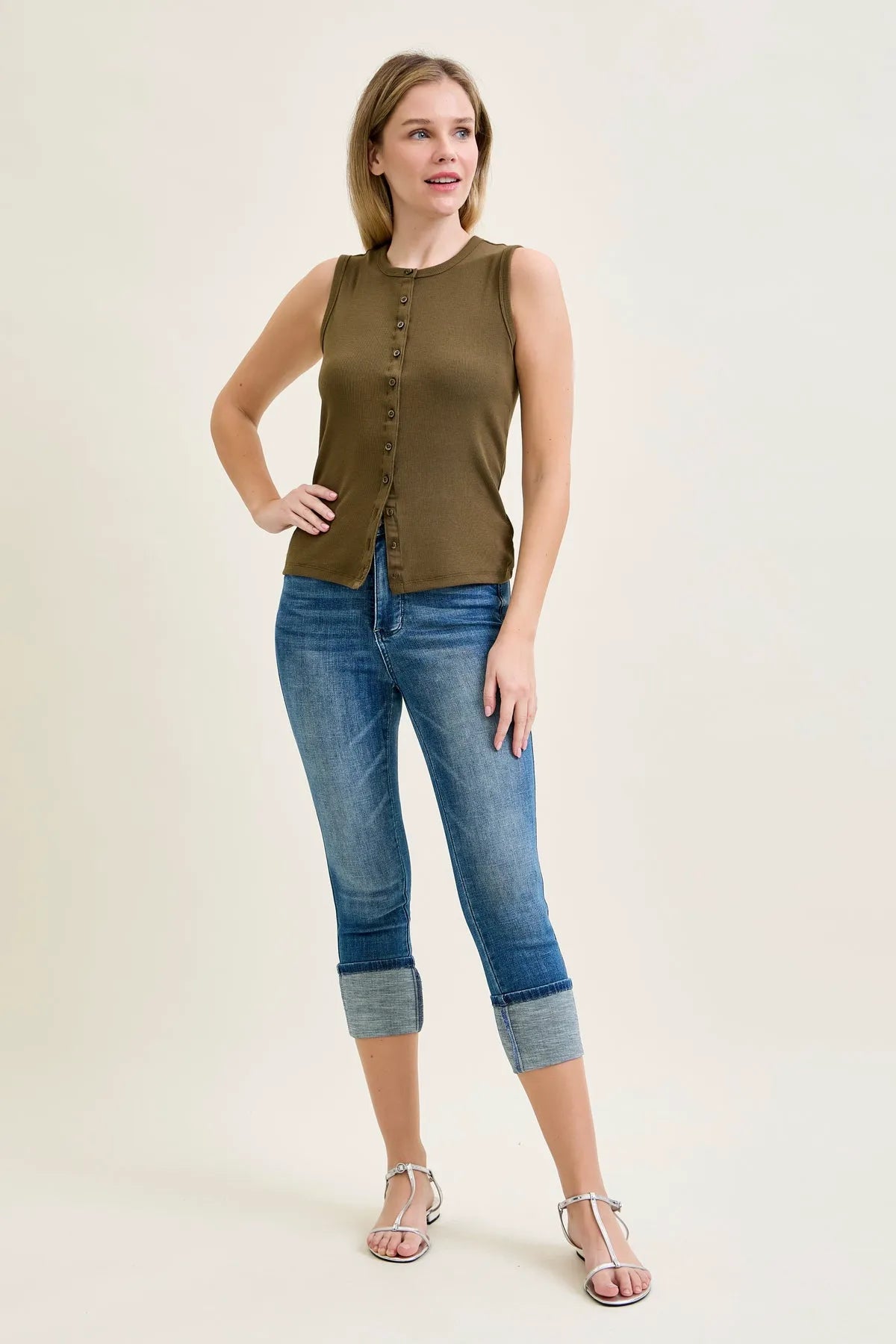 Melanie Tummy Control Back Shield Pockets & Cuff Capri