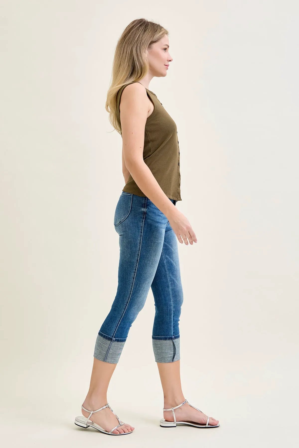 Melanie Tummy Control Back Shield Pockets & Cuff Capri
