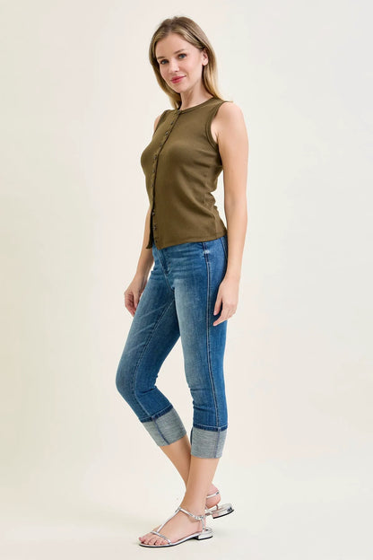 Melanie Tummy Control Back Shield Pockets & Cuff Capri