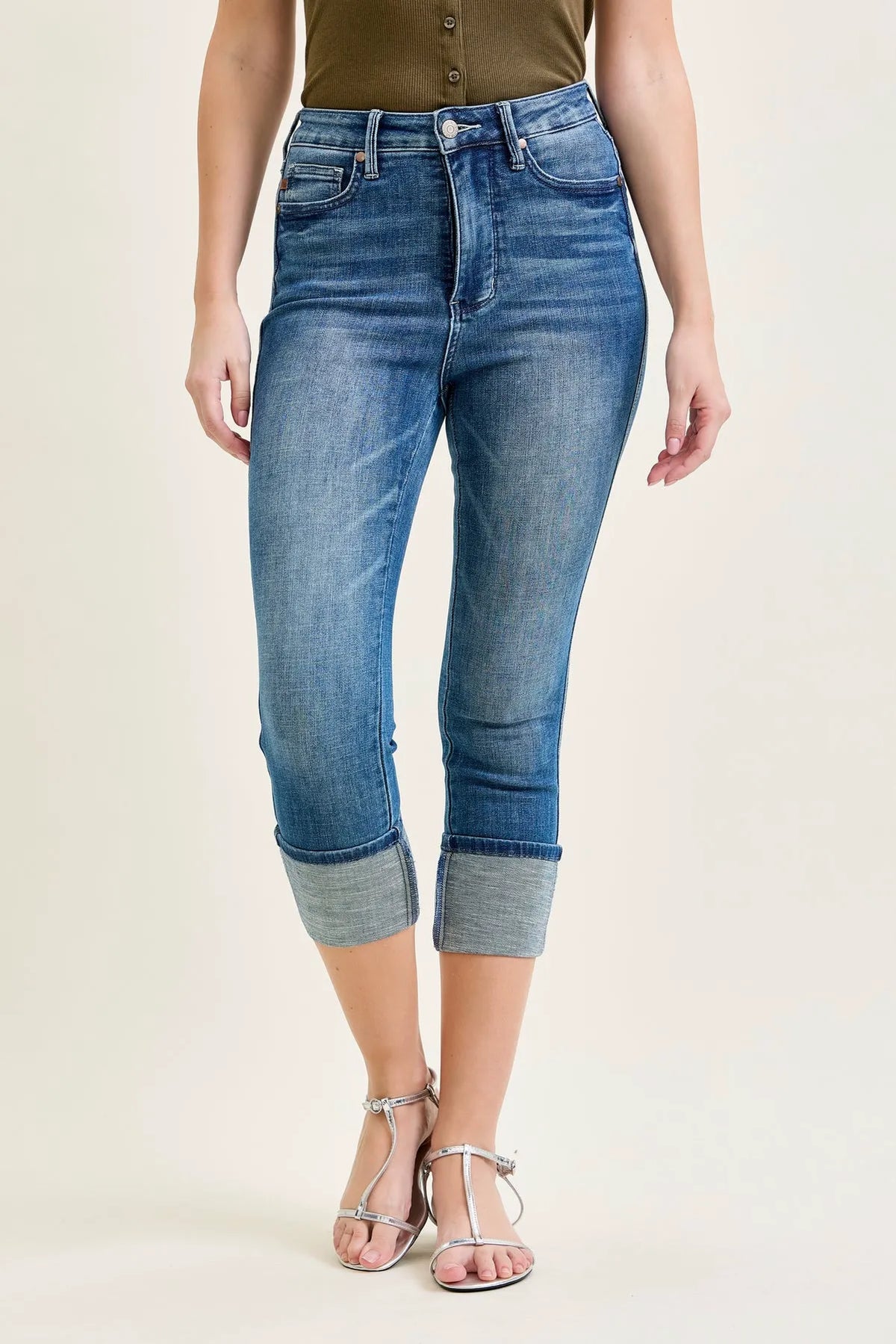 Melanie Tummy Control Back Shield Pockets & Cuff Capri