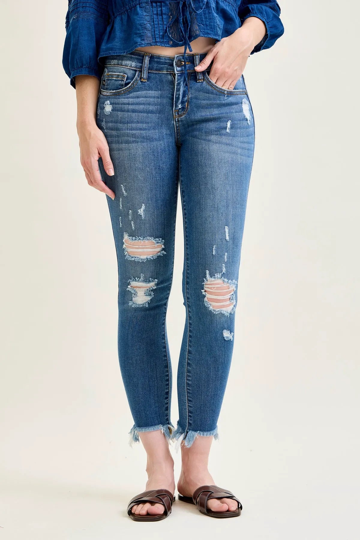 Sienna Distressed Hem Skinny Jeans